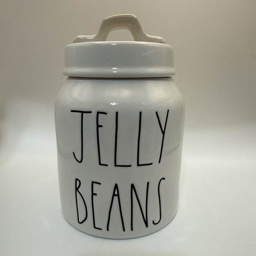 Rae Dunn JELLY BEANS Canister Lid White Ceramic Bar Handle Kitchen Storage EUC
